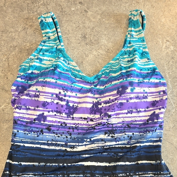 (J35) Delta Burke Blue and Purple One Piece Swimsuit - Picture 3 of 7